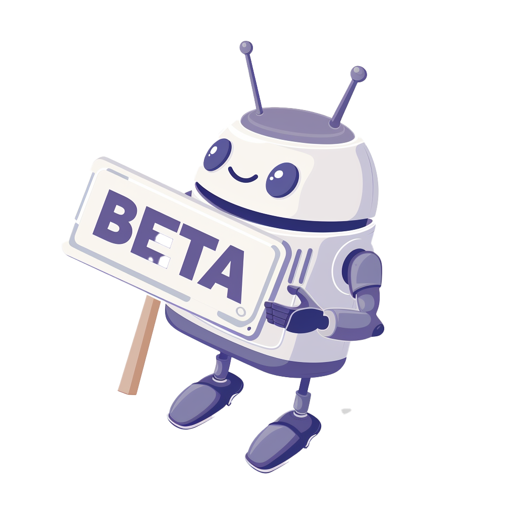 Android Logo Roboter mit einem Schild mit der Aufschrift BETA